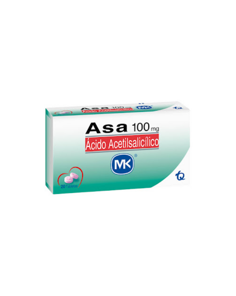 Asa Ácido Acetilsalicílico 100 Mg Mk Caja X 20 Tabletas