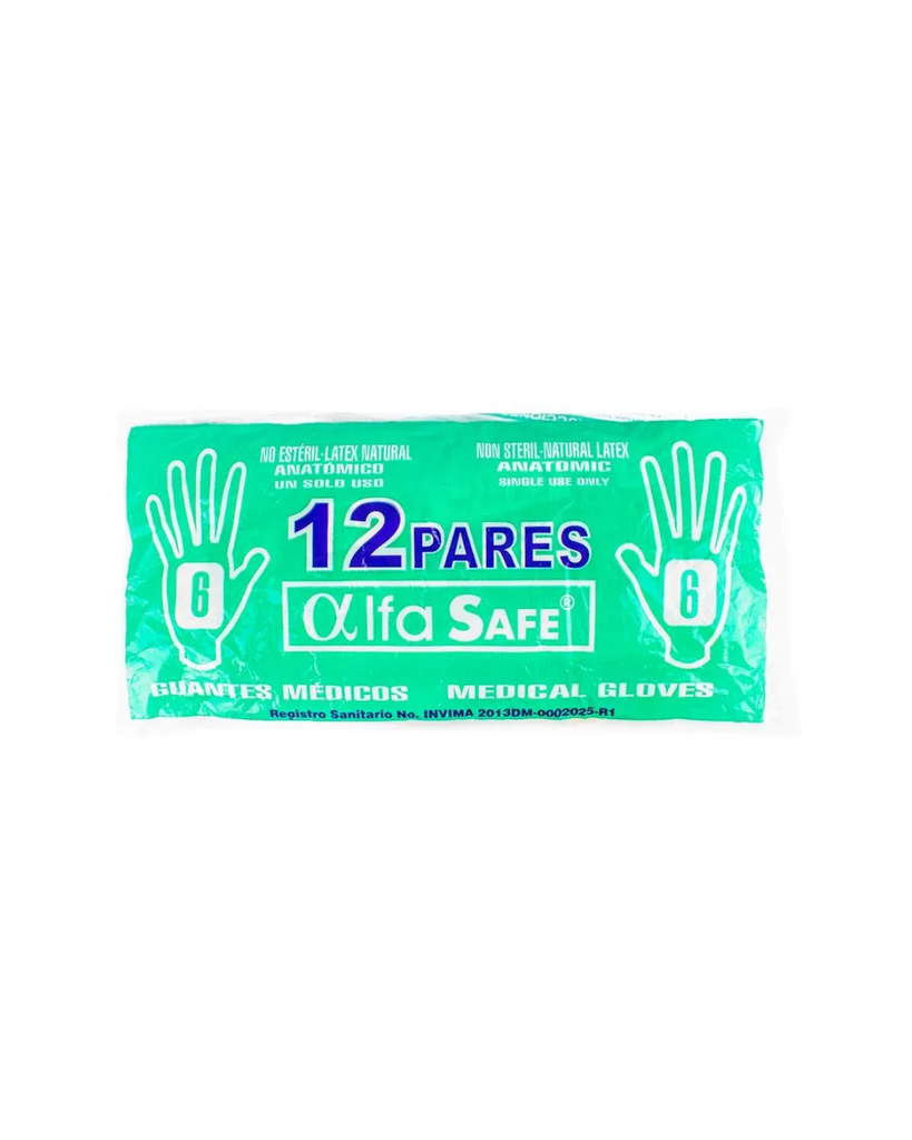 Guantes Médicos AlfaSafe Látex Talla 6 Paquete X 12 Pares