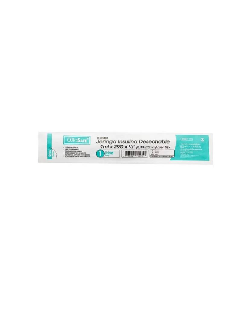 Jeringa Alfasafe Insulina 29X1/2 1Ml