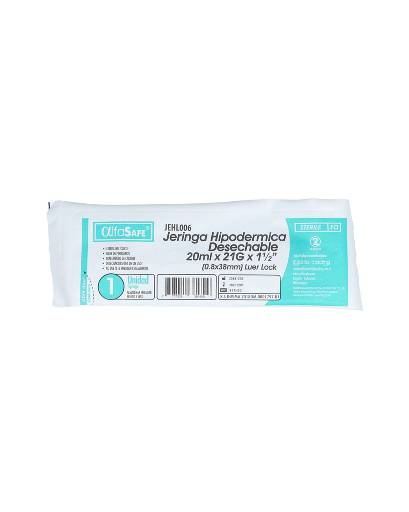 Jeringa Alfasafe 20mL Sobre X 1