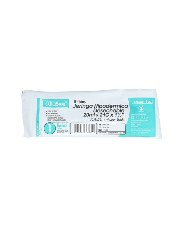 Jeringa Alfasafe 20mL Sobre X 1