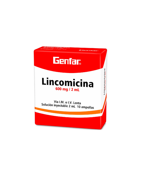 Solución Inyectable Lincomicina 600 Mg 2 mL Genfar Caja x 10 Ampollas