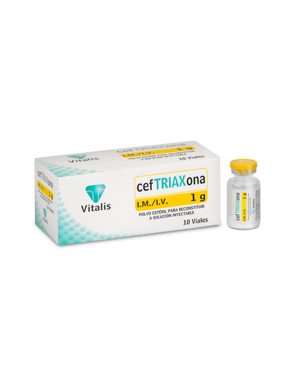 Ceftriaxona 1 gr vitalis polvo p/sol inyect iv-im caja x 10 viales